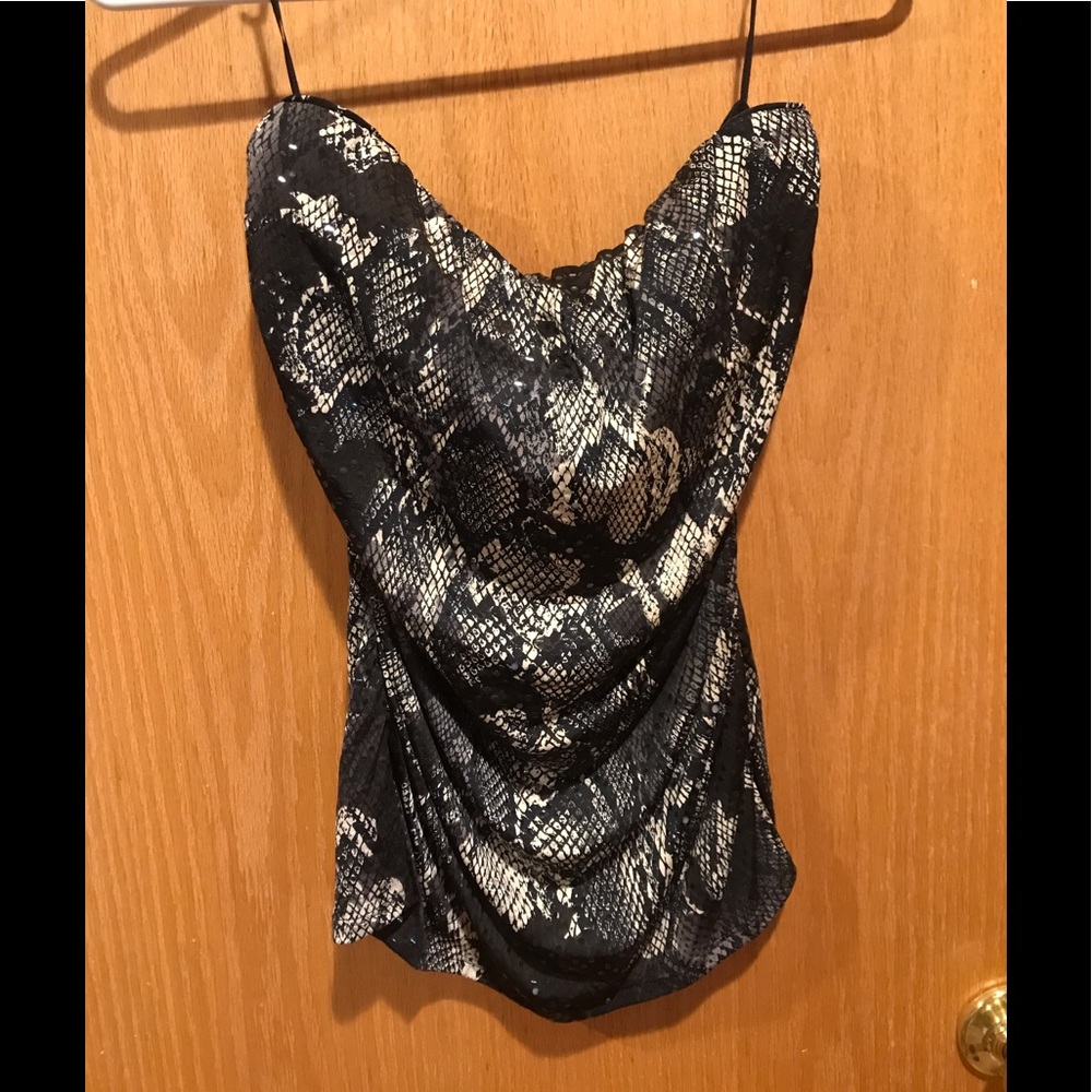 Express Black And Tan Sequence Halter Top - image 1